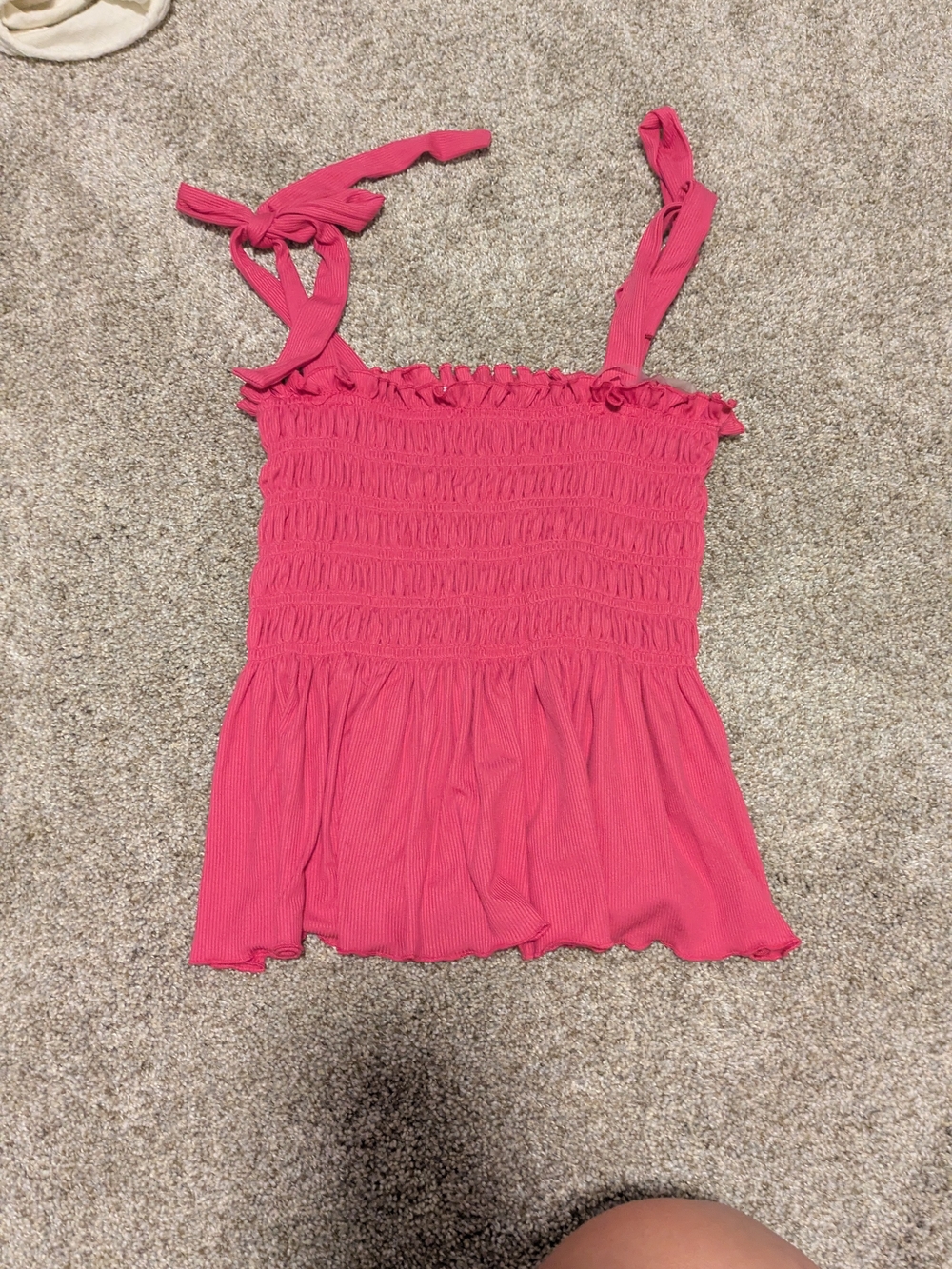 No Comment Pink Smocked Tie-Strap Tank Top